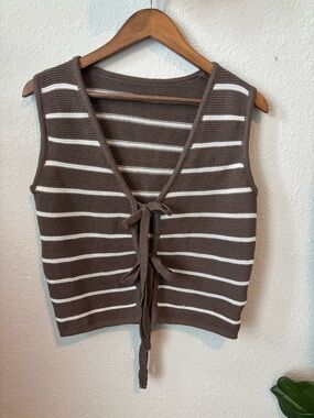 Striped Tie-Front Knit Vest - Brown & White